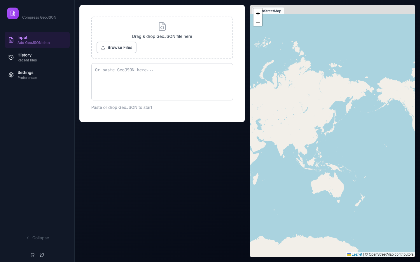 GeoCompact — GeoJSON 圧縮 & 最適化ツール スクリーンショット